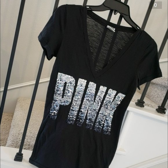 PINK Victoria's Secret Tops - Victoria Secret PINK ombre sequin v-neck shirt